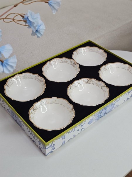 طقم/6 صحون ضيافه مجور ورده حز مذهب5.5انش